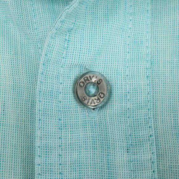 Orvis Shirt Mens 2XL Blue Green Linen Blend Pockets Button Down Casual Gorpcore - Picture 16 of 16